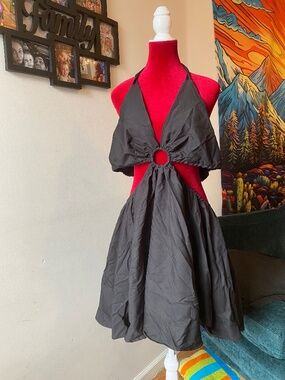 black halter mini dress